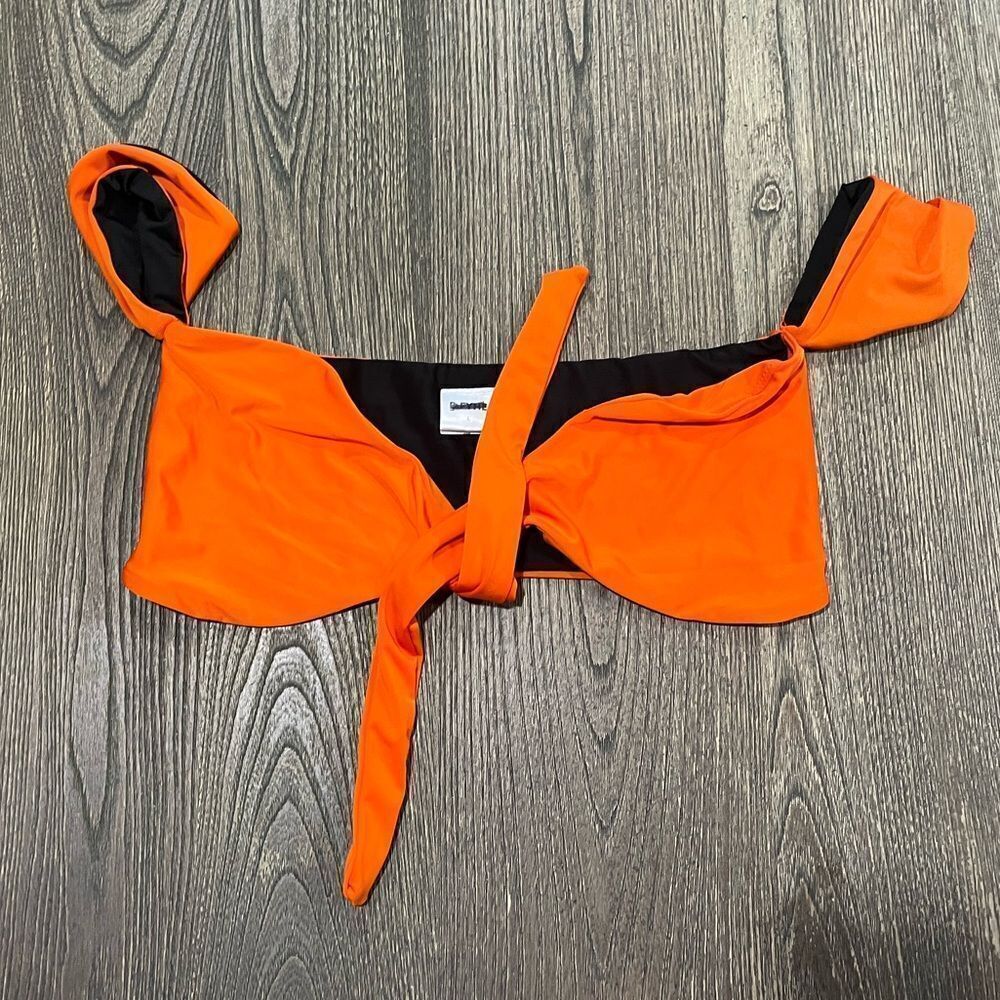 NWOT B Fyne Swim Top Tie Front Off The Shoulder Sleeve Non Padded Orange Size L